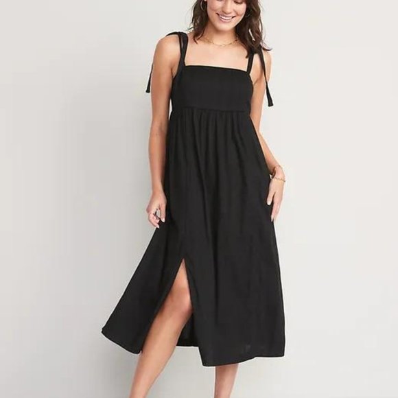 Old Navy Tie-Shoulder Dobby Midi Babydoll Swing Dress for Women New - Picture 3 of 7